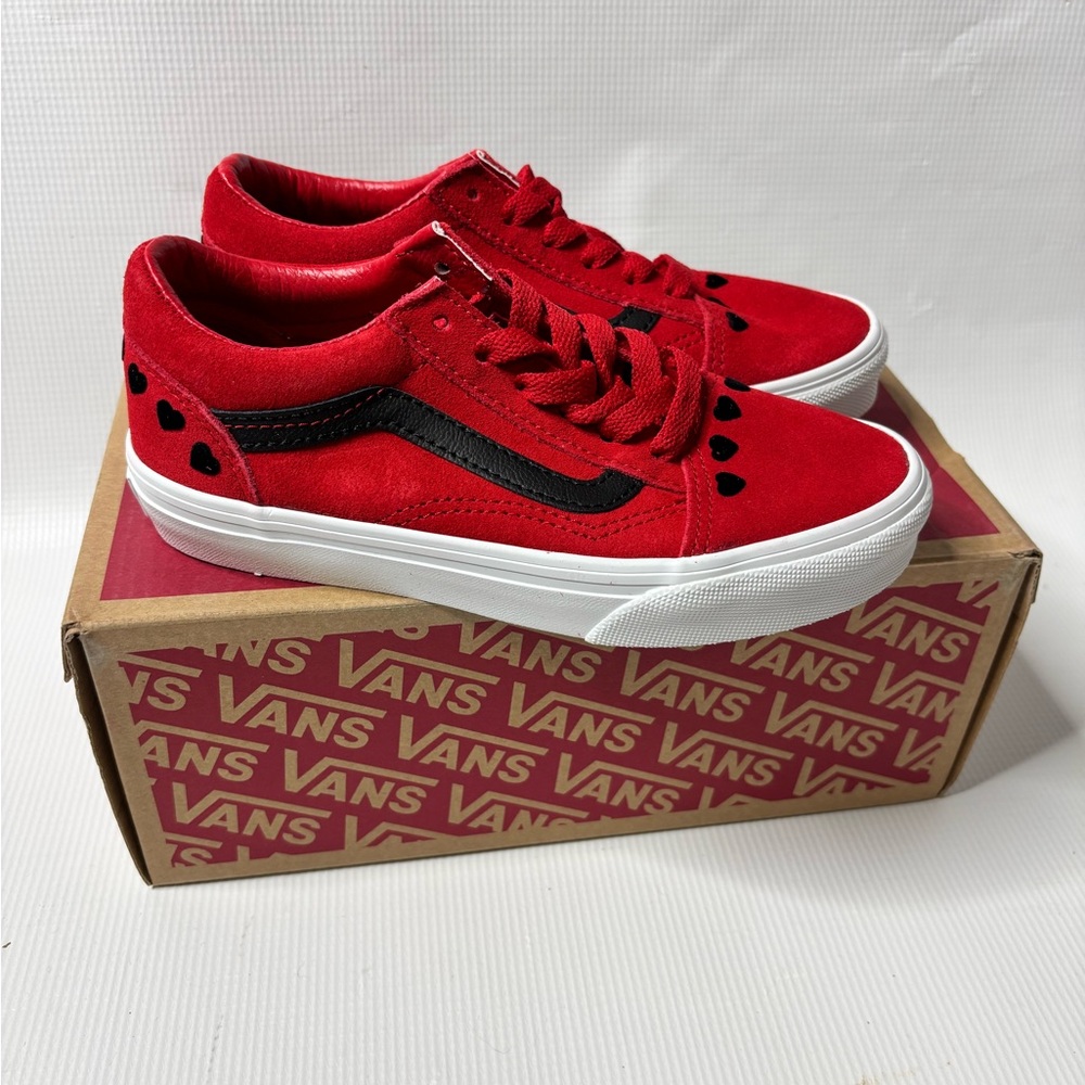 Vans Kids Red Suede Low-Top Sneakers with Black Side Stripe